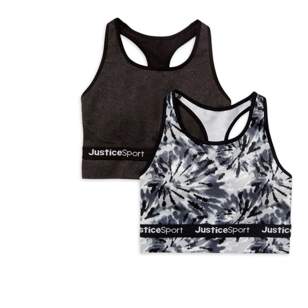 Justice Girls Seamless Longline Sports Bra 2Pk black top cheer dance 28 or 32